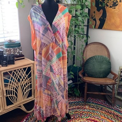NWT Free People Gone Sailing Madras Preppy Plaid Slit Front Hippie Boho Maxi Top