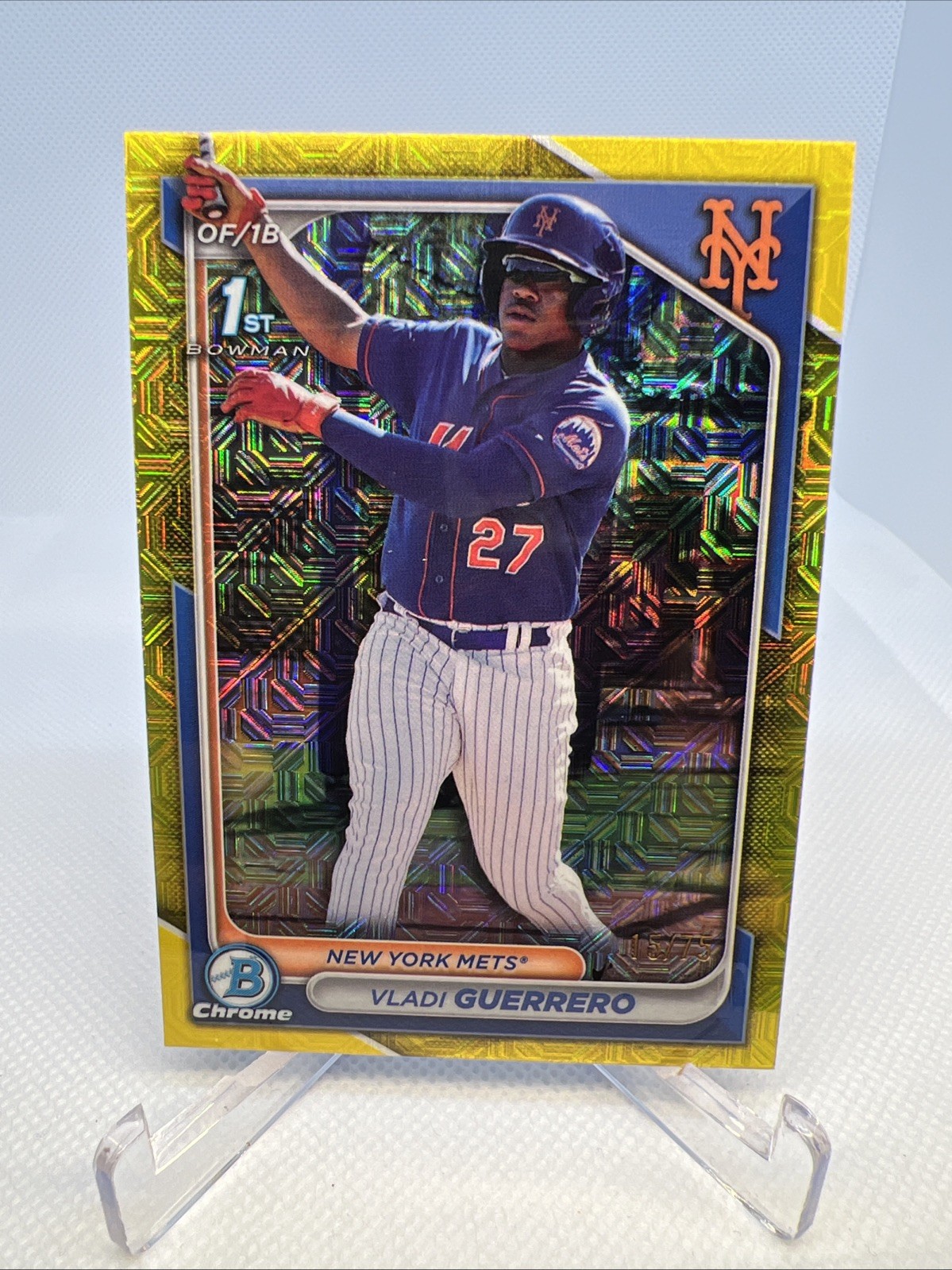 Vladi Guerrero Bowman 1st  /75 Yellow Mojo Refractor Mets 2024 Chrome Mega Box
