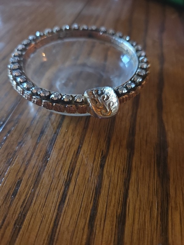 Vtg 1970's Glass & Gold Tone Metal Ashtray with Rhinestones 