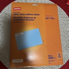 Staples 1/2" x 1 3/4" Inkjet/Laser Return Address Labels White 25 Sheets. 18053.