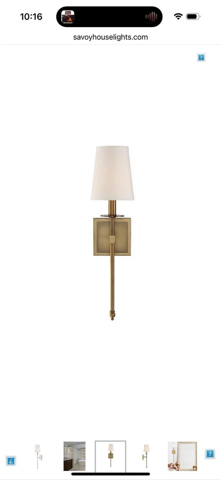 Aplique de pared Savoy House Lighting 9-302-1-109 Monroe 1 luz 20" latón cepillado Foto 2 de 2