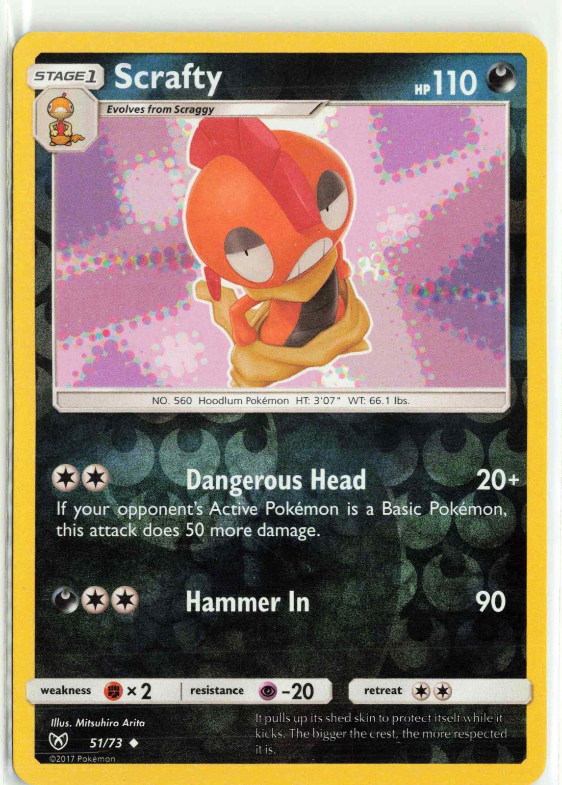 Scrafty 51/73 Shining Legends Holo Uncommon Pokemon Card LP
