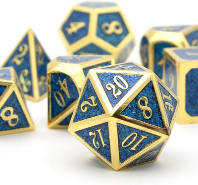 Elegante Metallwürfel für Dungeons und Dragons   7 Teile in Gold Gunflint Blau