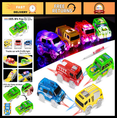 Light Up Magic Cars Replacement - 5 LED Flashing Cars for Race Tracks (4 Pack)