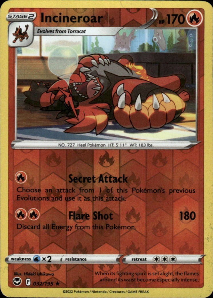Incineroar 032/195 Rare Silver Tempest Pokemon Reverse Holo Lightly Played