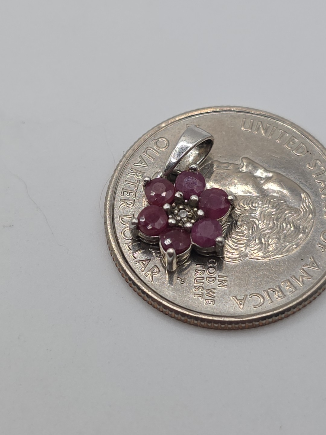 Sterling Silver 925 Small Ruby Flower Pendant - image 2