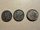Lot of 3 Silver Mercury Dimes (1940, 1941 S, 1941)