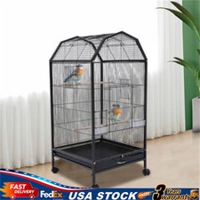 For Cockatiel Parakeet Finch Parrot Birdcage Black Large Bird Cage Rolling Stand