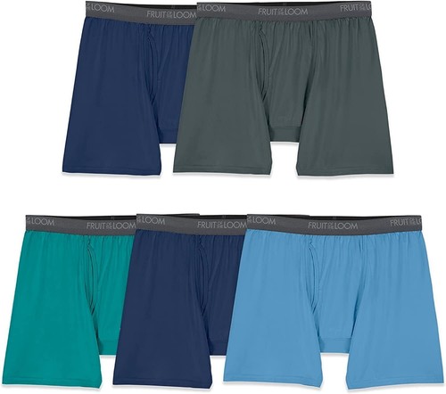 5 Fruit of the Loom Men's 360 Stretch Boxer Briefs Quick Dry Moisture Wicking