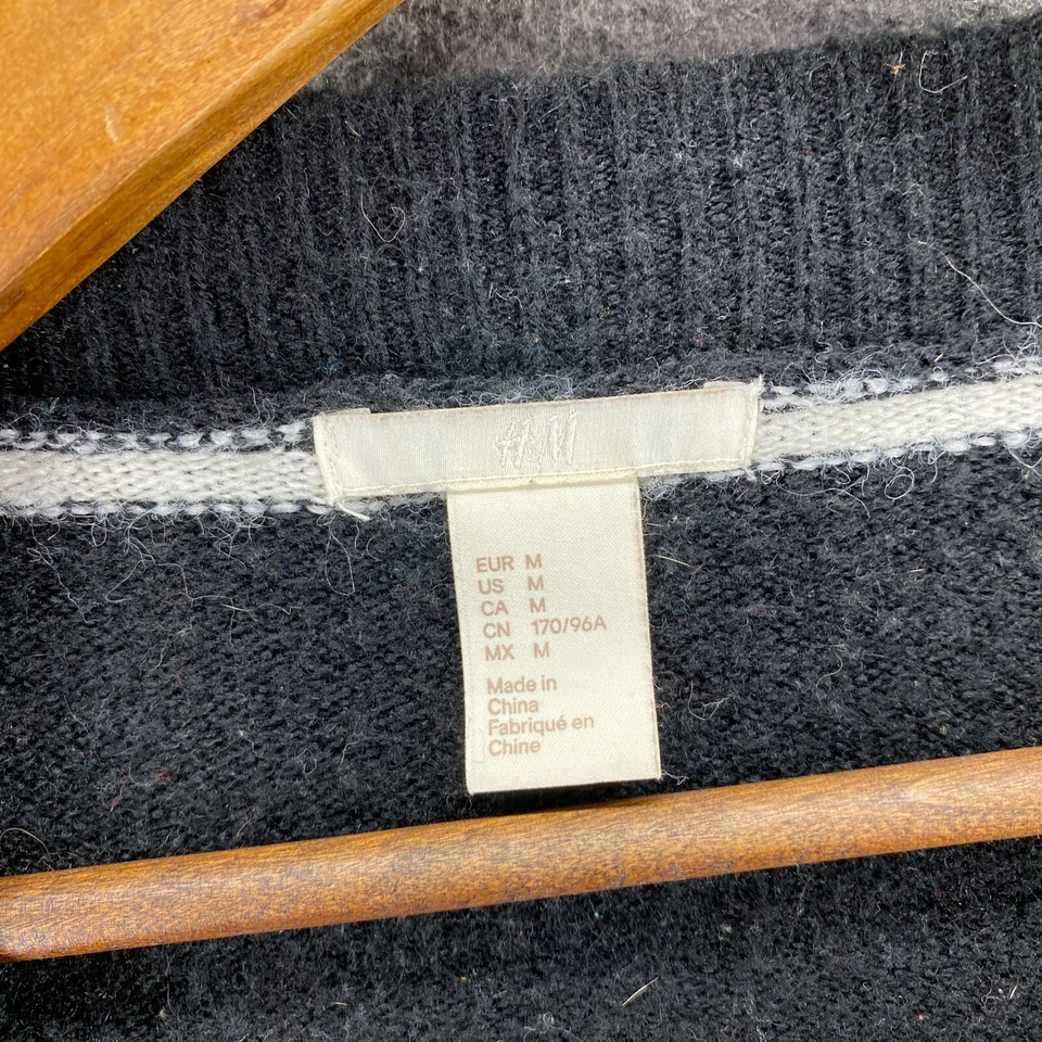 Suéter Pullover H&M Mujer M Mediano Negro Rayas Manga Larga Tejido Lana Informal Foto 3 de 4