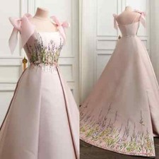 Sparkle Exquisite Embroidery Bow Prom Dress A-line Scoop Neck Bespoke Gown Long