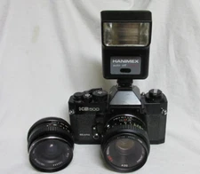 Sears KS 500 SLR Camera w/ Sears 50mm & 28mm Lenses & Hanimex Auto Flash