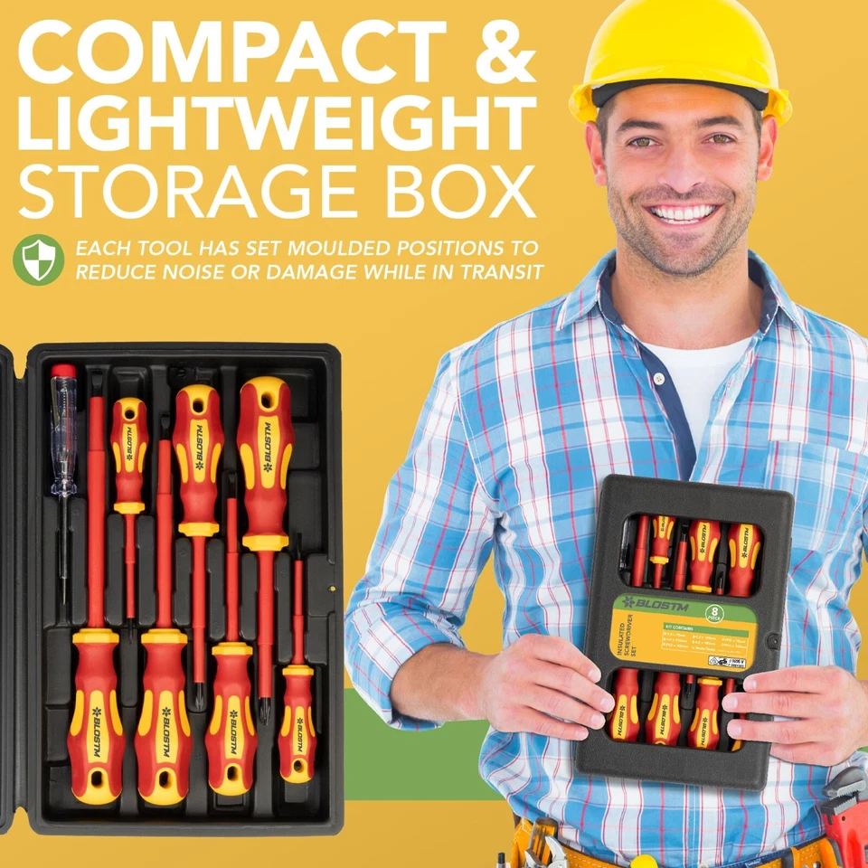 BLOSTM Insulated Screwdriver Set 8pcs VDE 1000V Electrical Magnetic Tips - Image 3 of 4