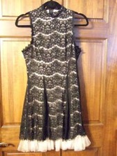 NWT  THREE PINK HEARTS Black lace dress w/ nude blush lining Formal Womens M
