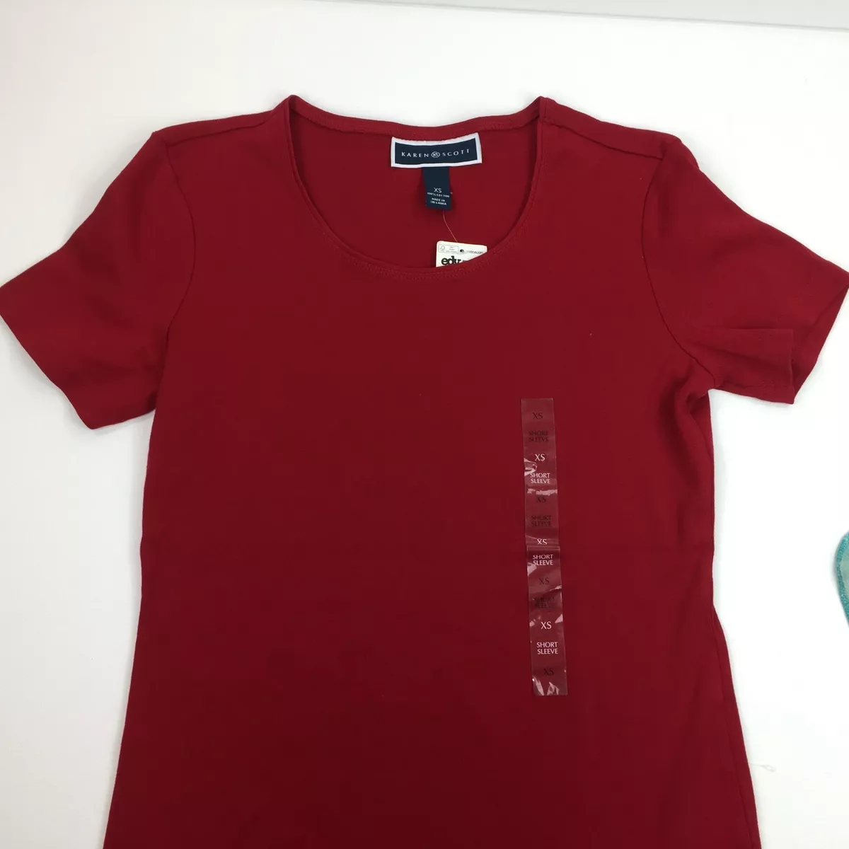 Macy's Karen Scott Women's Red Short Sleeve Scoop Neck Tee Top T