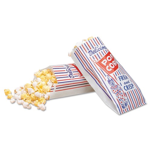 Bagcraft Pinch-Bottom Paper Popcorn Bag, 4w x 1-1/2d x 8h, Blue/Red/White, 1000/ - 第 2/2 張圖片