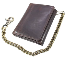 Hunter Leather Men Trifold Biker Truck Long Chain Wallet with RFID Blocking