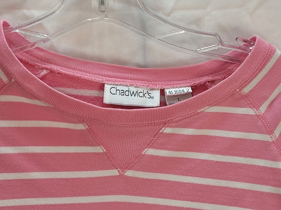 Women's Large Chadwick's Pullover Pink Striped v Stitch Sweatshirt 100% cotton — 第 3/4 张图片