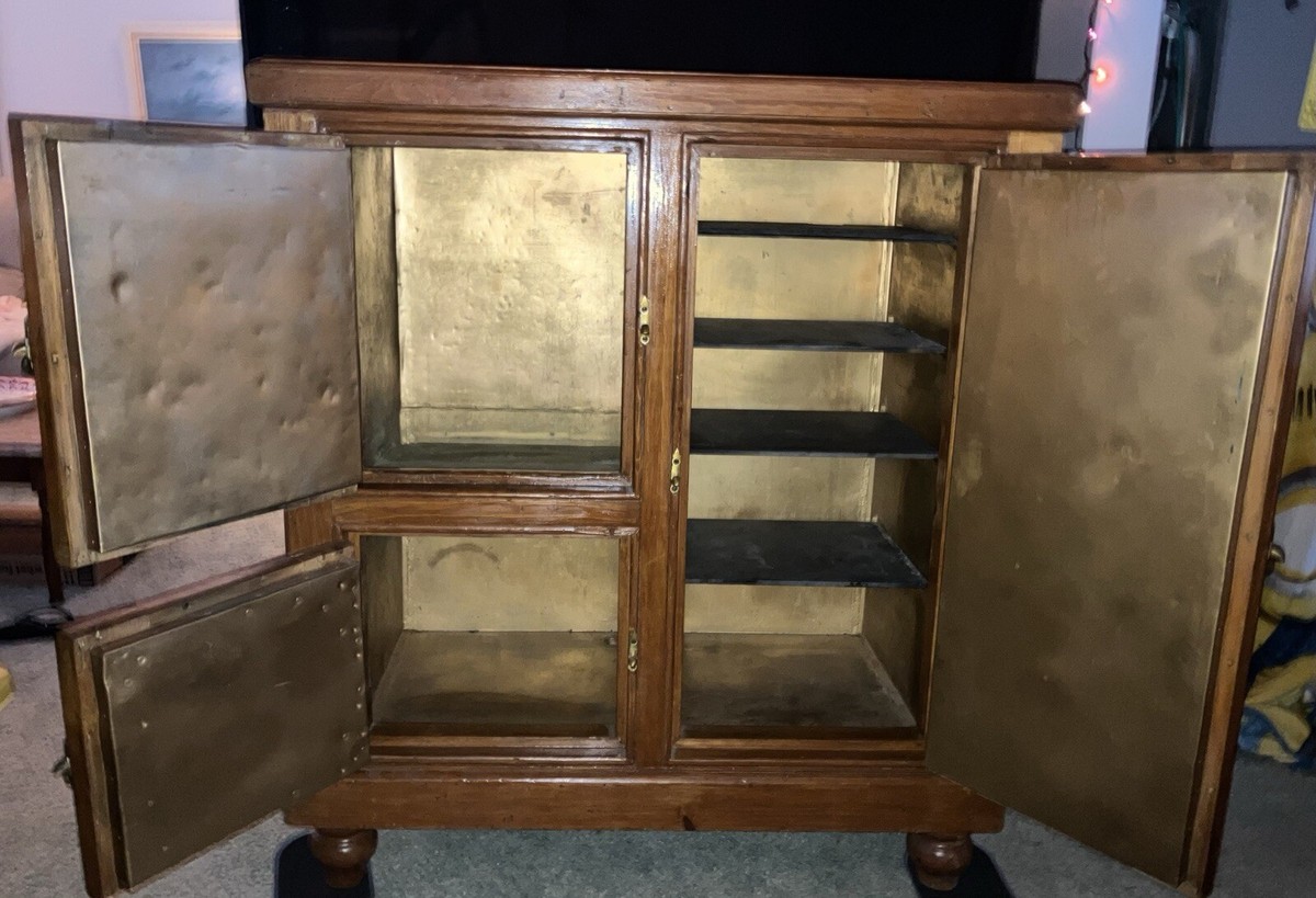 D Eddy & Sons Antique Pine Wood IceBox Refrigerator Chest Cabinet
