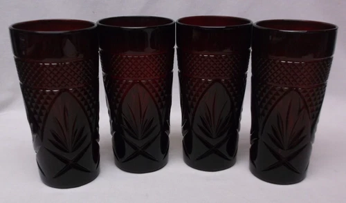 Set of 4 D'Arques Durand Luminarc Ruby Red Glass Tumblers France
