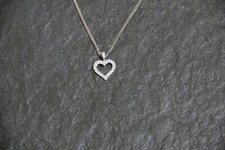 Silver Dainty Chain Heart Shape Cubic Zirconia Pendant Necklace 9"
