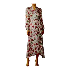 byTiMo Women's Size Large Tulip Print Wrap Maxi Dress White Pink Orange Viscose