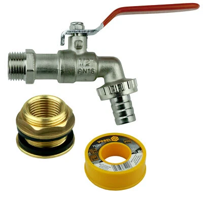 FILTROTECH SET: Zapfhahn + Tankdurchführung + Teflonband für Regentonne, Wassertank, Fass