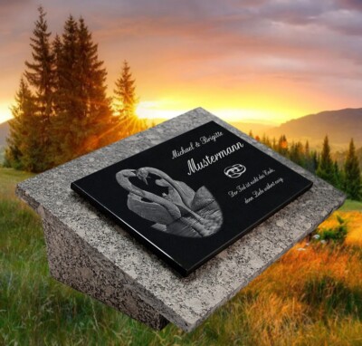 Granit Grabstein Grabschmuck Urnengrab Grabtafel 50x40x4 Textgravur Schwan-gg10s