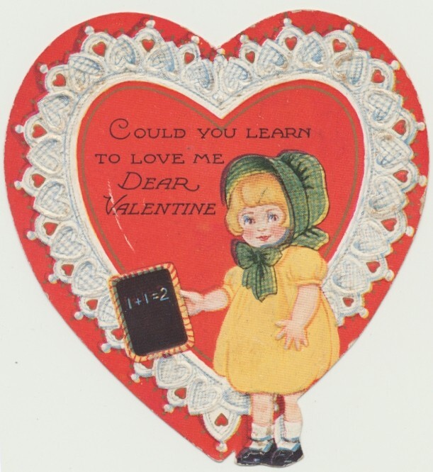 Vintage Die Cut Embossed Valentine Card - Math - Orpha - Jennie - Mae