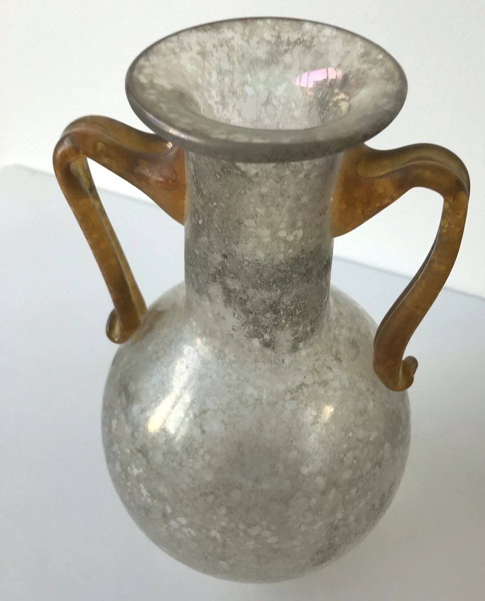 Murano Scavo Glass Vase Handled Handles Corroso Italian eBay