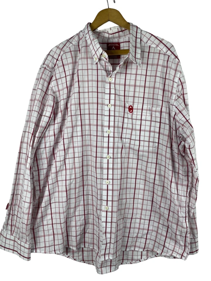 OU Shirt Size 2XL Mens Button Down Oklahoma Sooners Antigua White Plaid NCAA - Image 2 of 4