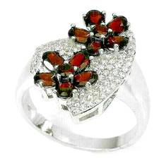 Silver Ring Garnet Natural Red Gems Solid Sterling Size R 1/2 US 9