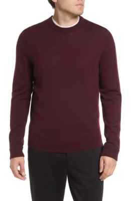 Brax Mens crew neck burgundy sweater BNWOT Xlarge NEW wool elbow patch