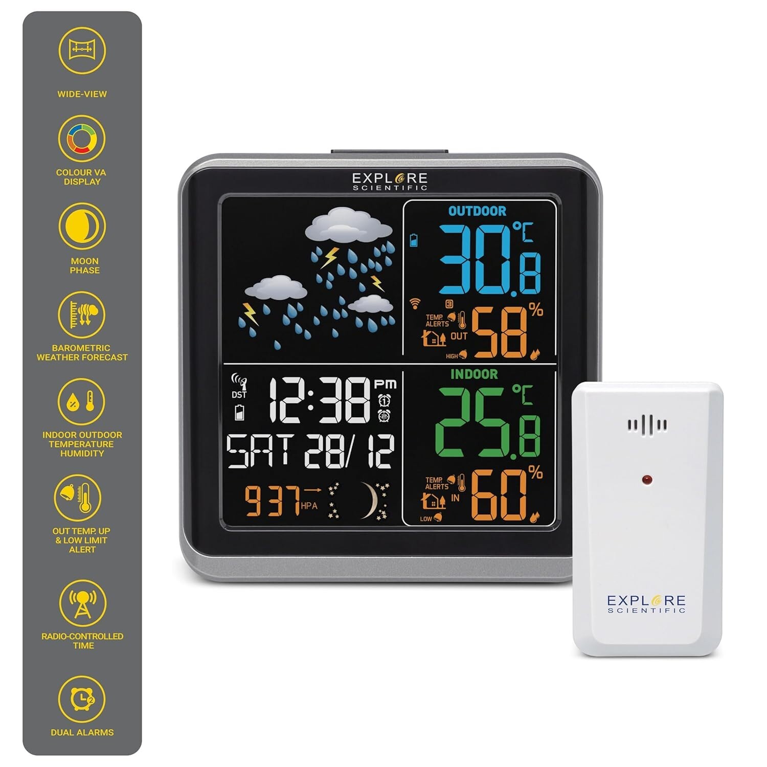 Explore Scientific Home Weather Station Radio Controlled Alarm Clock