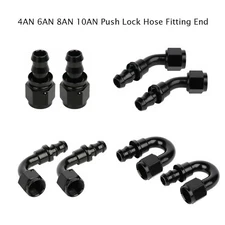 2PCS 4AN 6AN 8AN 10AN 12AN Push Lock Hose Fitting End 0 45 90 180 Degree Black