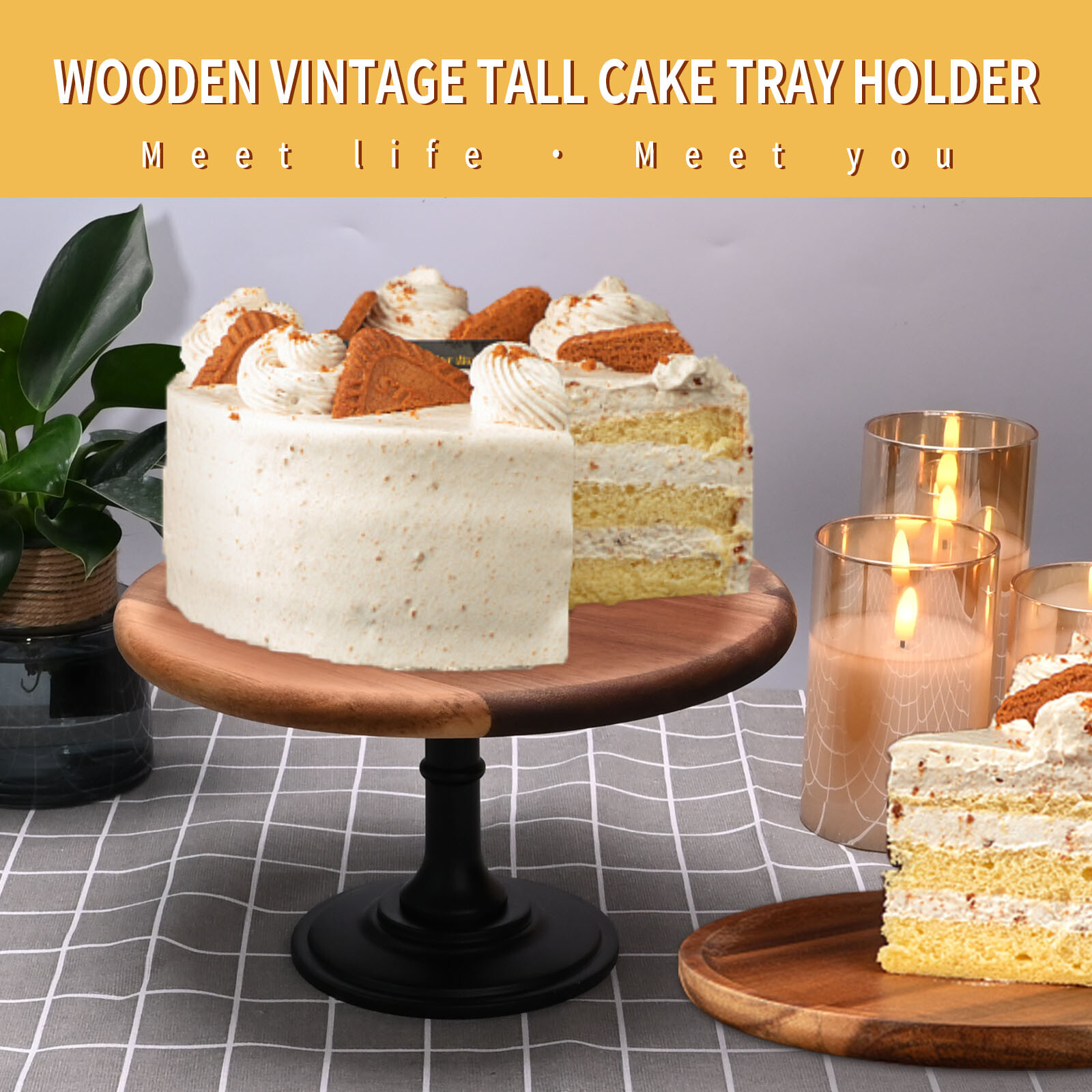 8in Round Wood Server Cake Display Stand Dessert Cupcake Display Tray