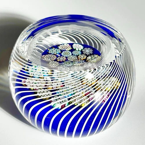 Peter McDougall Faceted Latticino Swirl Complex Millefiori  Paperweight