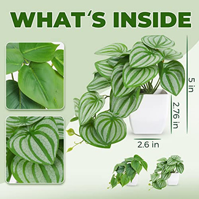 Lancenix 2Pcs Small Fake Plants Artificial Mini Faux Plants