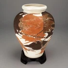 Vintage Royal Haeger Earth Wrap Vase & Stand MCM Orange Brown Crackle Glaze 14”H