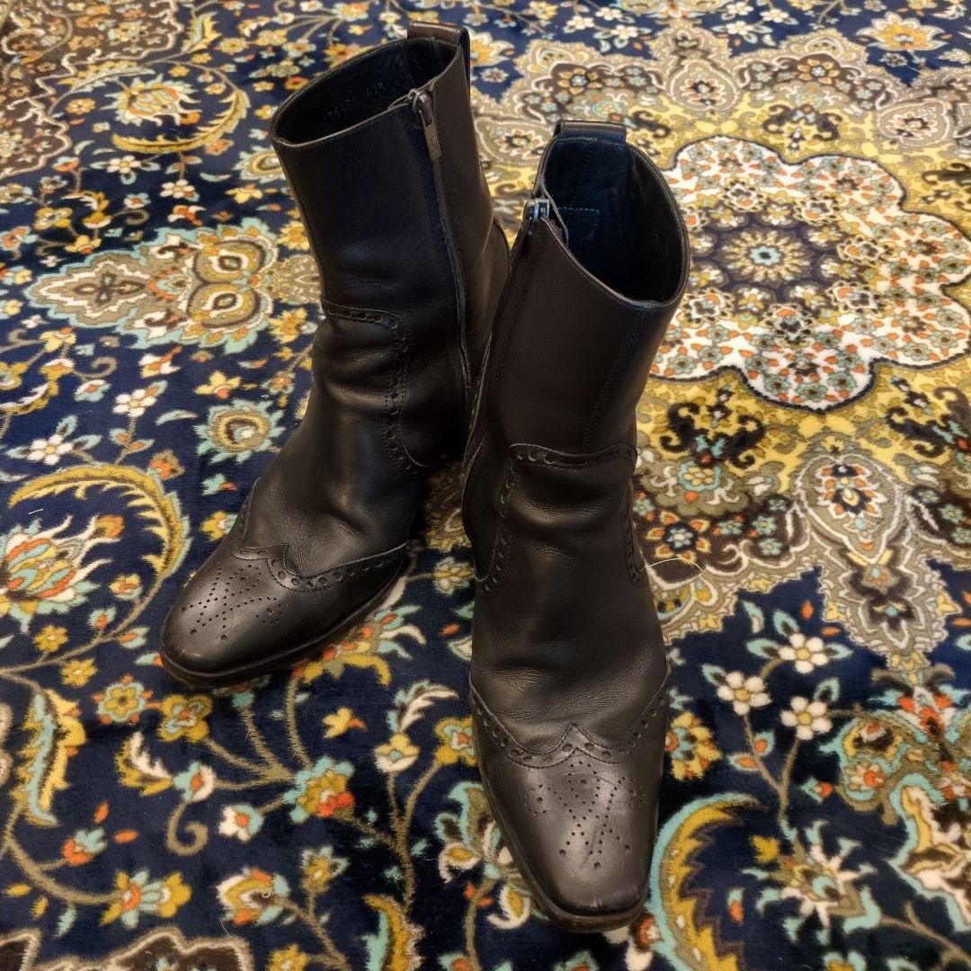 Stivali YSL Yves Saint Laurent Medaglione Zip Jonny Pelle Nero Uomo 41.5 US8.5