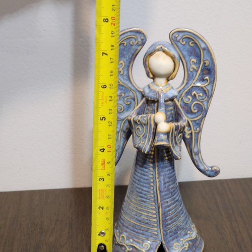 STUDIO POTTERY Blue Glazed Ceramic ANGEL w/ HORN Spanned Wings Detailed 7.75" - Picture 11 of 13
