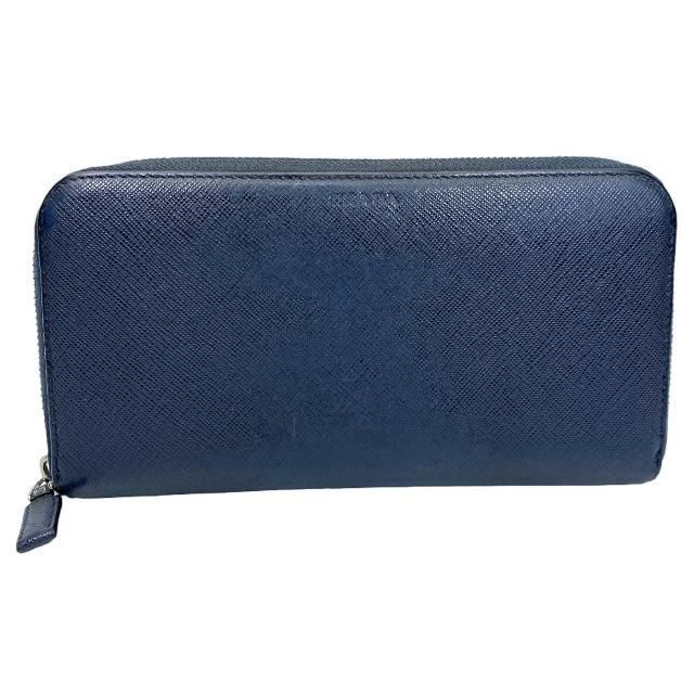 Prada Navy Leather Long Zipper Wallet with Round Logo