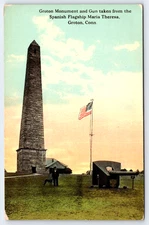 VINTAGE POSTCARD OLD ANTIQUE GROTON MONUMENT MILITARY TOWER GUN FLAG MAN DOG USA