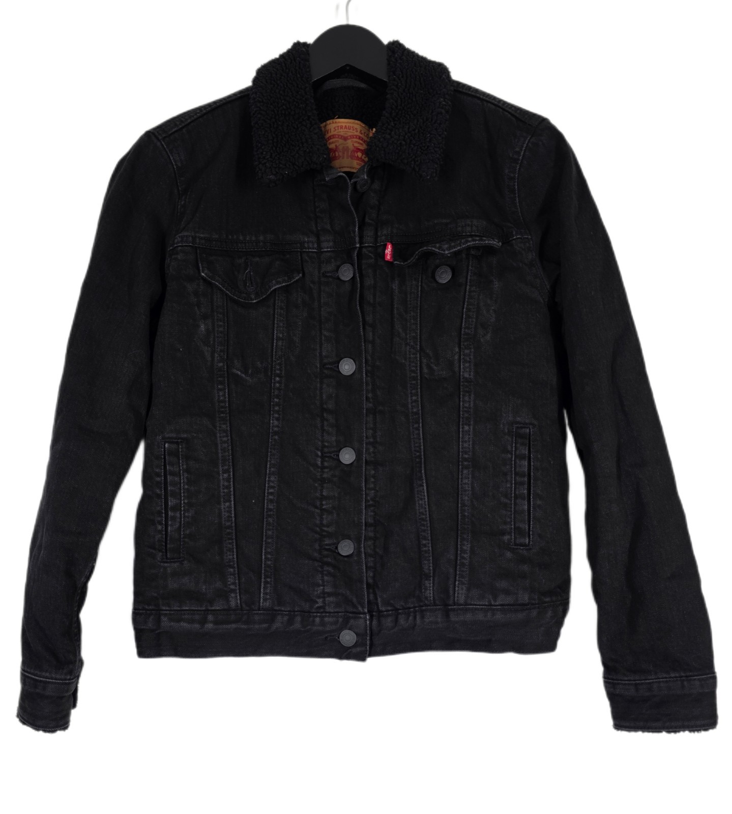 Denim Jacket Levis Size XS Black Levi's Levi Strauss Jean Coat Button Up Fleece-image