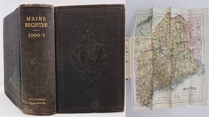 1900 antique MAINE BUSINESS DIRECTORY w FOLDOUT MAP history ads genealogy