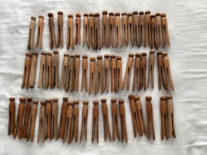 Vintage Lot Of 60 Wooden Round Head Clothespins Weathered Approx 4 in. (lot 1)