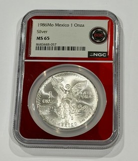 1986Mo Messico 1 Onza Libertad NGC MS65. Argento messicano!