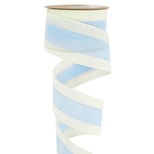 Blue White Stripe Wired Ribbon 2.5 Inch x 10 Yards Burlap Ivory Edge Wreath