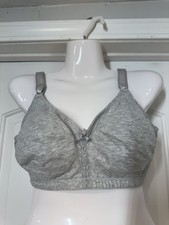 Bali Double Support Cotton Wireless Bra 38DD Gray Lace Bow 3036