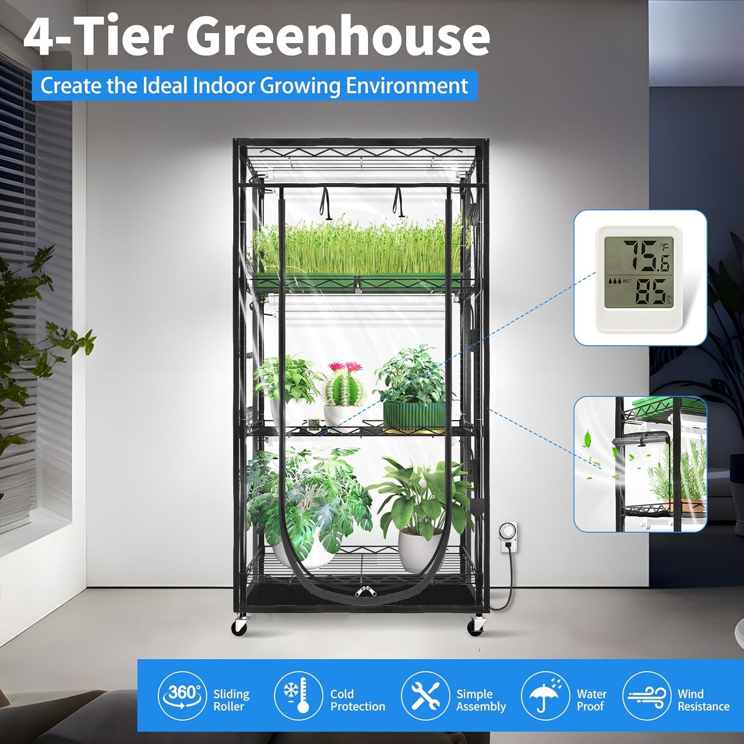Indoor Greenhouse Plant Stand 6 2FT LED Grow Lights Full Spectrum Seed Starting